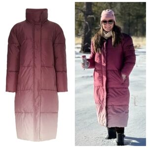 Busayo Collective Pink Burgundy Long Puffer Coat Women's Medium Jacket